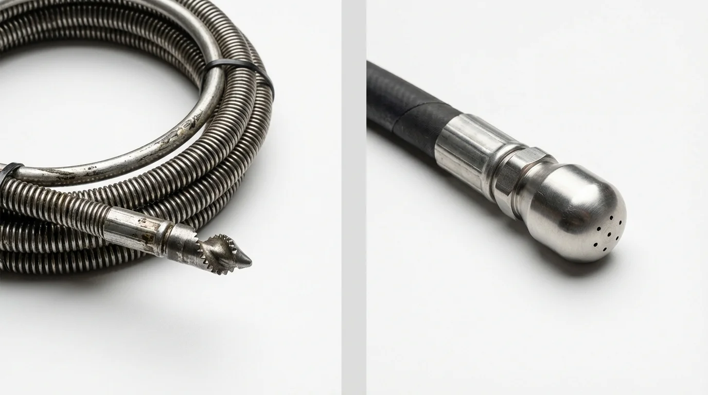 Drain snake cable and hydro jetting nozzle used for drain cleaning in Pikeville, TN